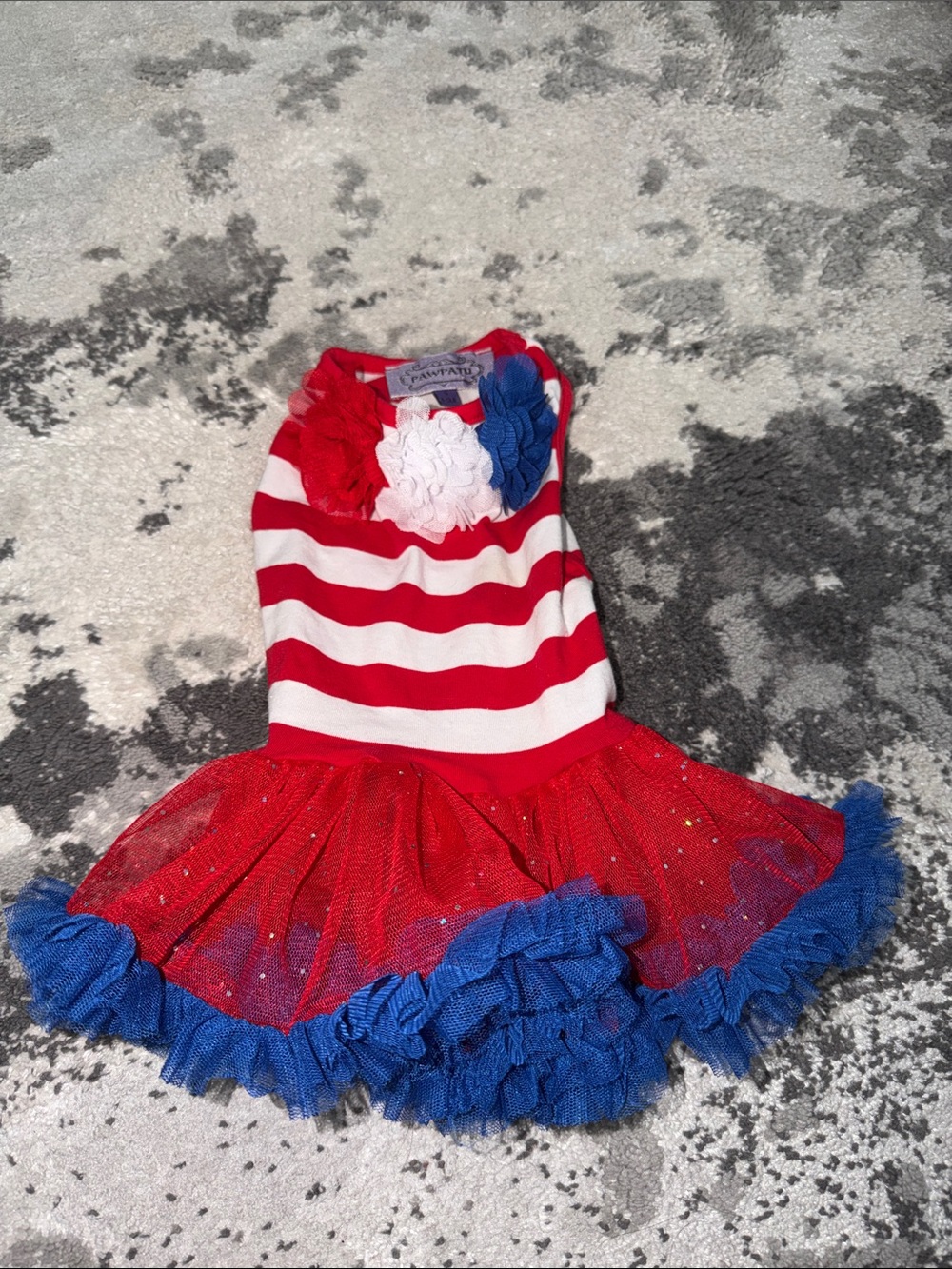 PAWPATU Red & White Striped Dress with Navy Flower